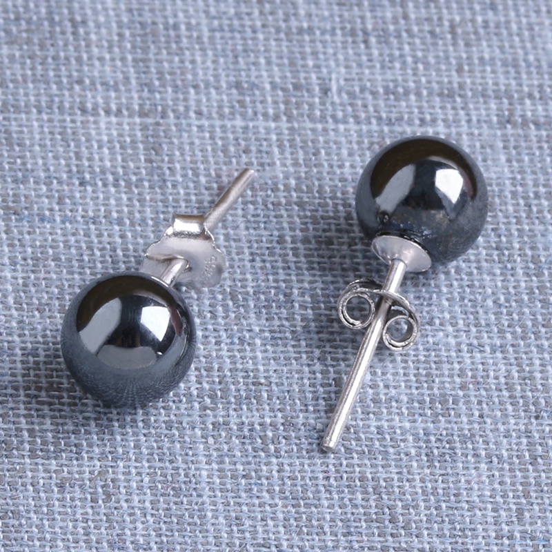 SIY  Elegant Hematite Silver Round Earrings Ear Studs 0.24&quot; 6mm