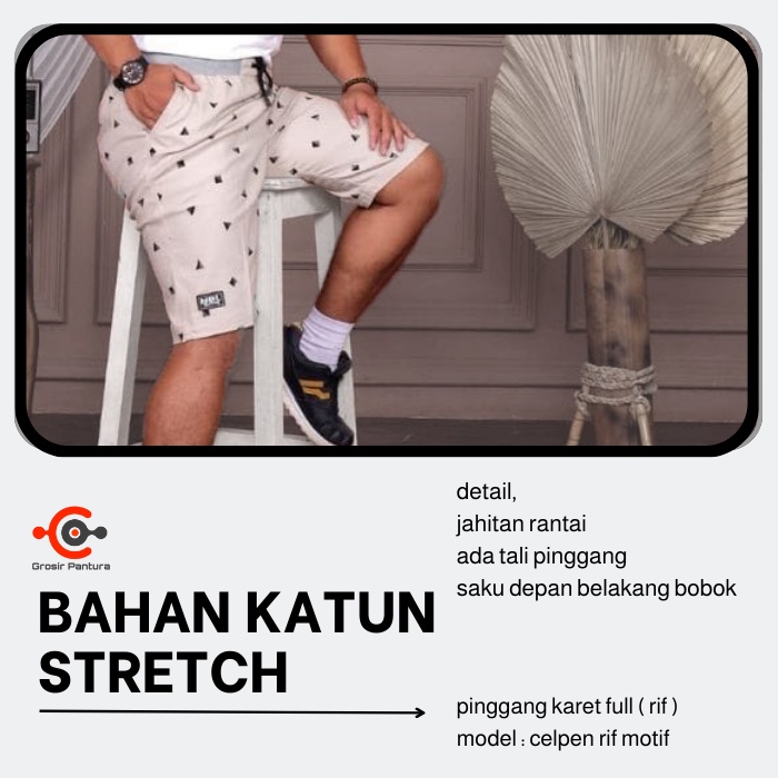 Celana Pendek Chino Pria Distro Jumbo Motif Surfing Pinggang Karet Bermuda