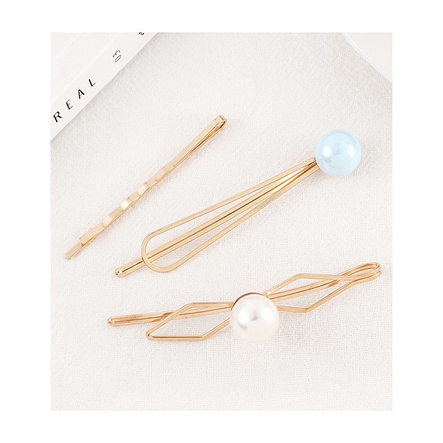 LRC Jepit Rambut Fashion Gold Pearl Hair Clip Set Y61531