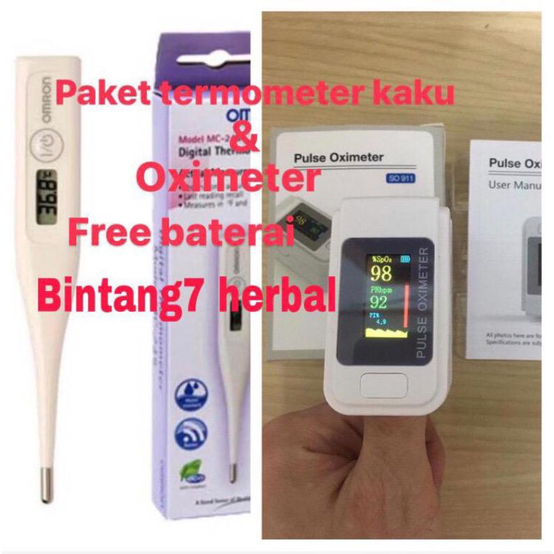 paket omron termometer kaku & pulse oximeter Sp02..alat pengukur kesehatan