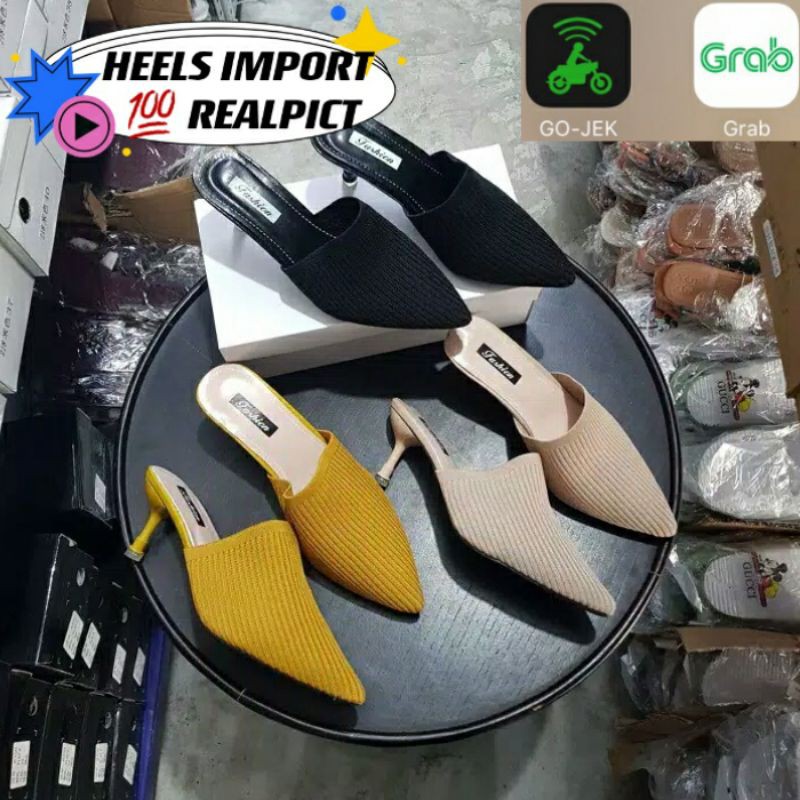 Sepatu Heels Rajut Runcing 00067 Sepatu Tumit Tinggi Rajutan