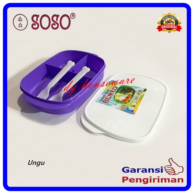 Kotak Makan Anak Ompreng 3 Sekat Plus Sendok Garpu Bento Soso