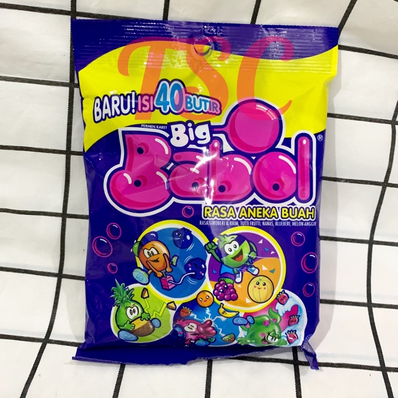 

Big Babol rasa Aneka Buah 140gr / Permen Karet / Stroberi & krim / Tutti Fruiti Nanas / Blueberi / Melon / Anggur / bubble Gum / Candy