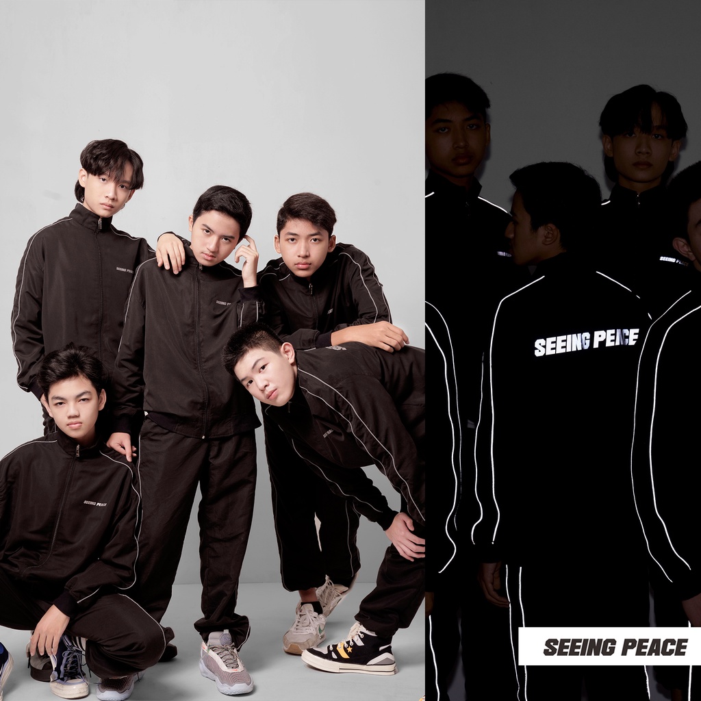 Geso - Seeing Peace - Jaket / Celana Windbreaker Black Stripe Reflective CALIXTO X SEEING PEACE