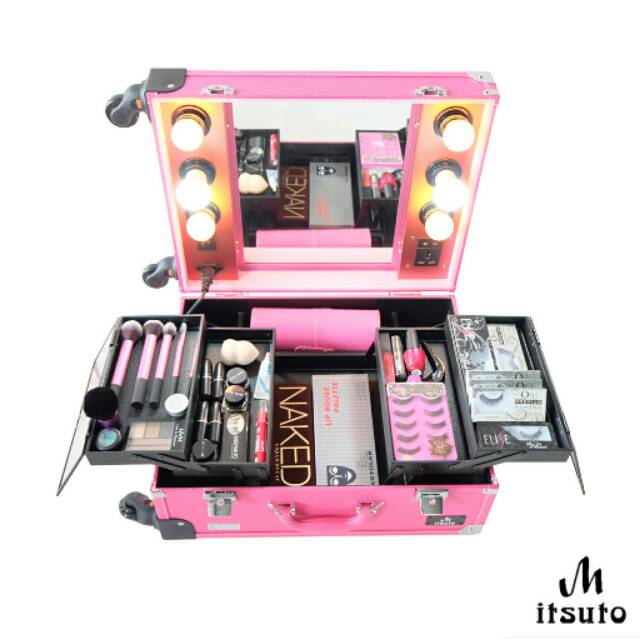 Koper Make Up Mitsuto 495 dimmer / Tas Lampu Make up Kaca / Beauty Case Lampu