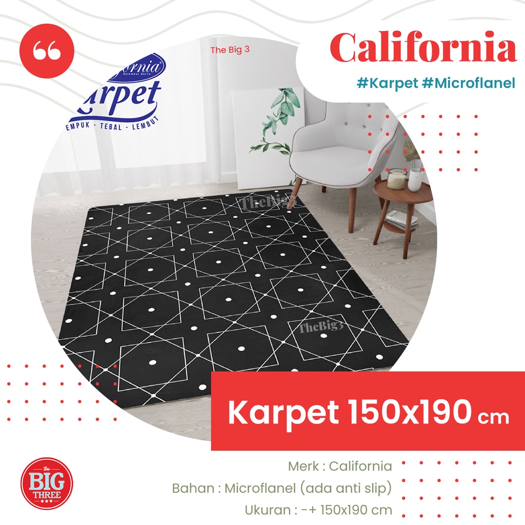 CALIFORNIA Karpet 150x190 cm Motif Abstak Minilimalis - Austin Alister Alex Balin Bonaro Camilo Valda Oscar Cosmo Delmar Ryn Ron Oricon Olga Lexxa Palmer Dexter Zander Cleo Gavin Jolly Max Morgan Milo Nura Gingham Lennox TBT