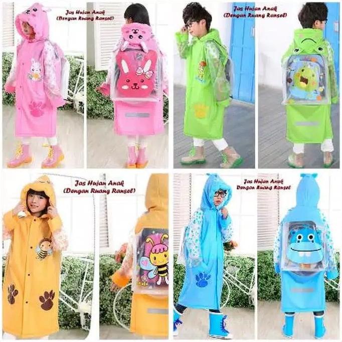 jas hujan anak karakter / jas hujan anak terusan import - merah muda