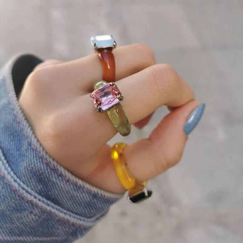 YEEZII Korea Ins Candy Color Resin Acrylic Gemstone Ring Cute Creative Ring Jewelry Accessories Gift