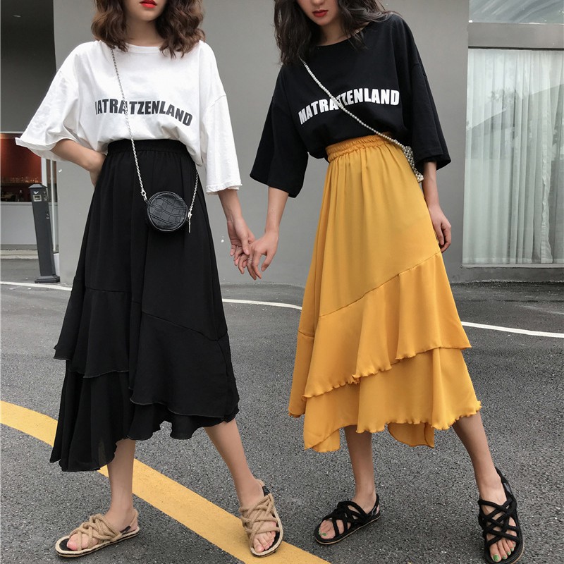  Rok  Wanita  Model  Ruffle dengan Potongan A Line  dan High 