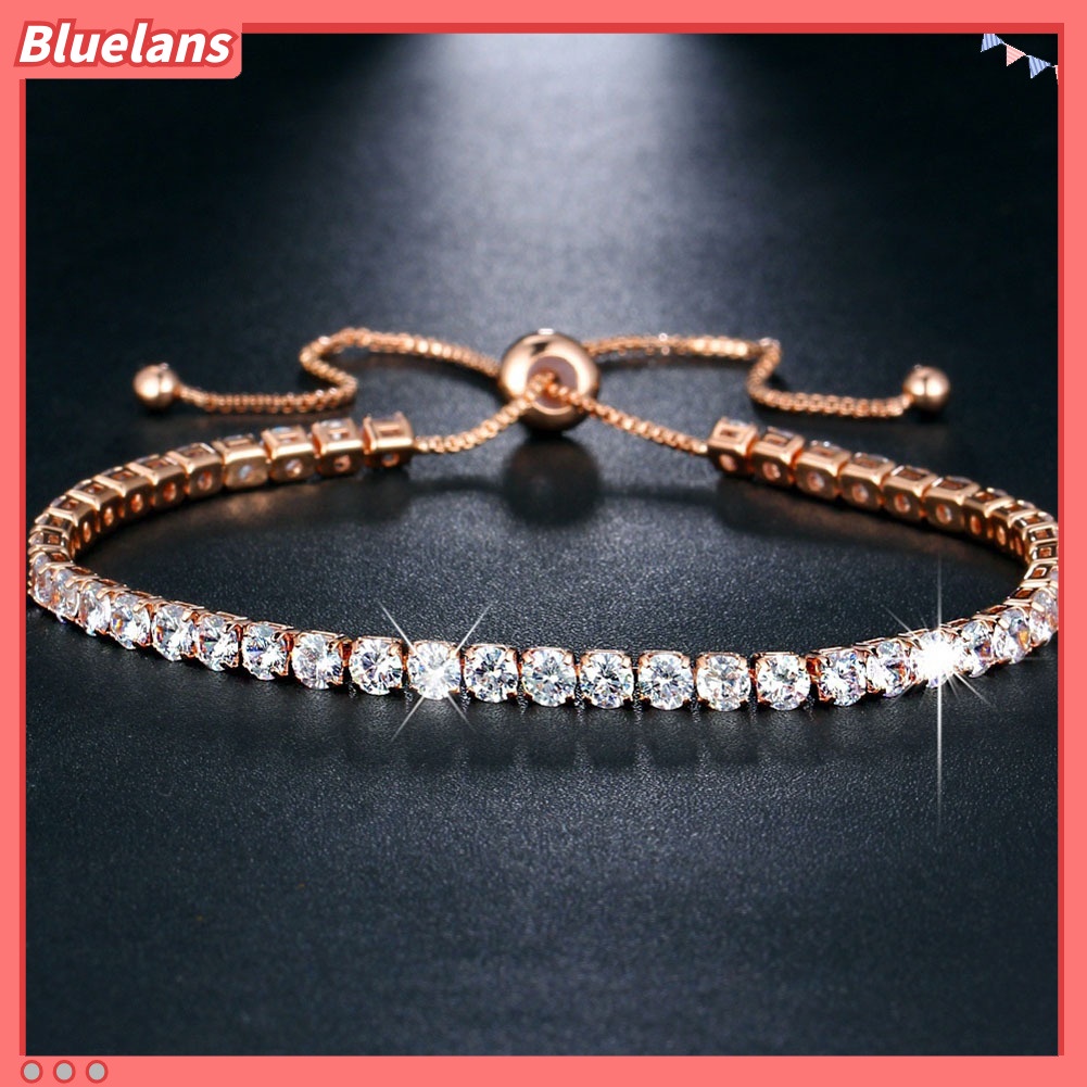 Bluelans Luxury Cubic Zircon Single Row Pull Slider Bracelet Women Adjustable Bangle