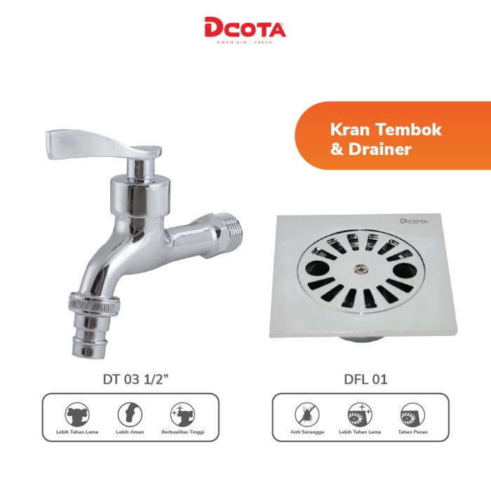 Dcota Kran Air Tembok DT 03 1/2&quot; + Saringan Air Lantai DFL 01