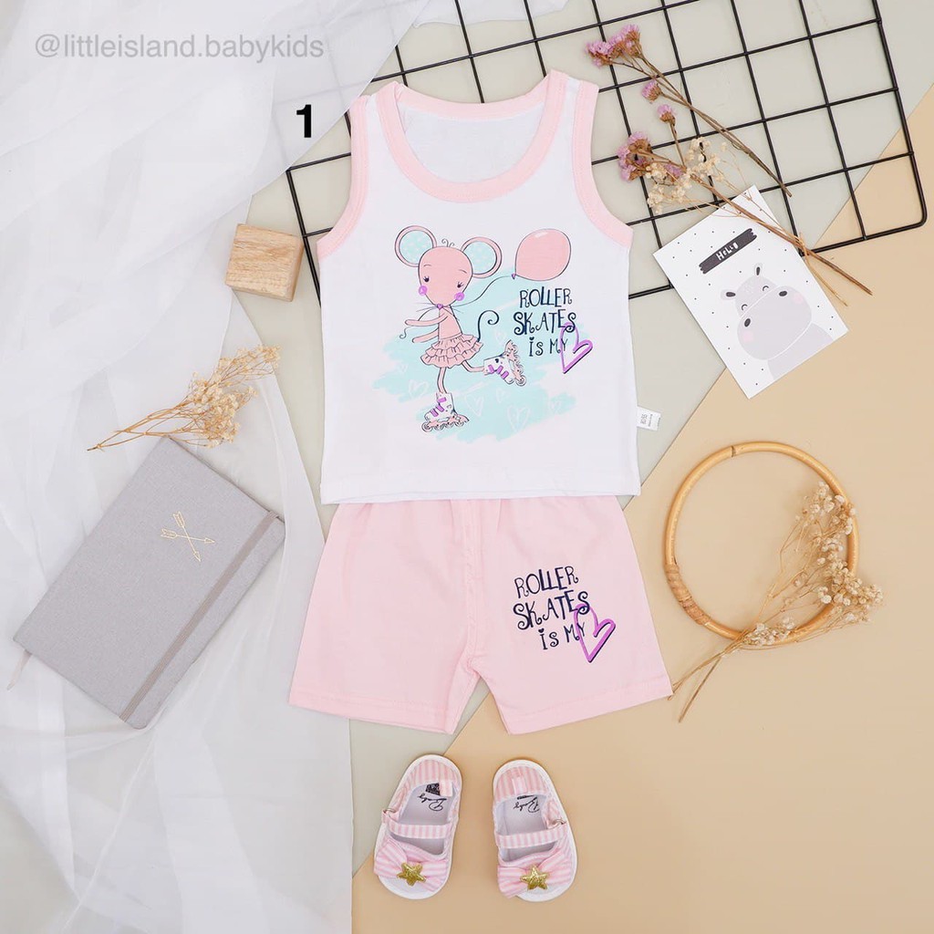 LIN9089 - Setelan pendek anak bayi karakter lucu bahan katun / Kaos anak bayi lucu