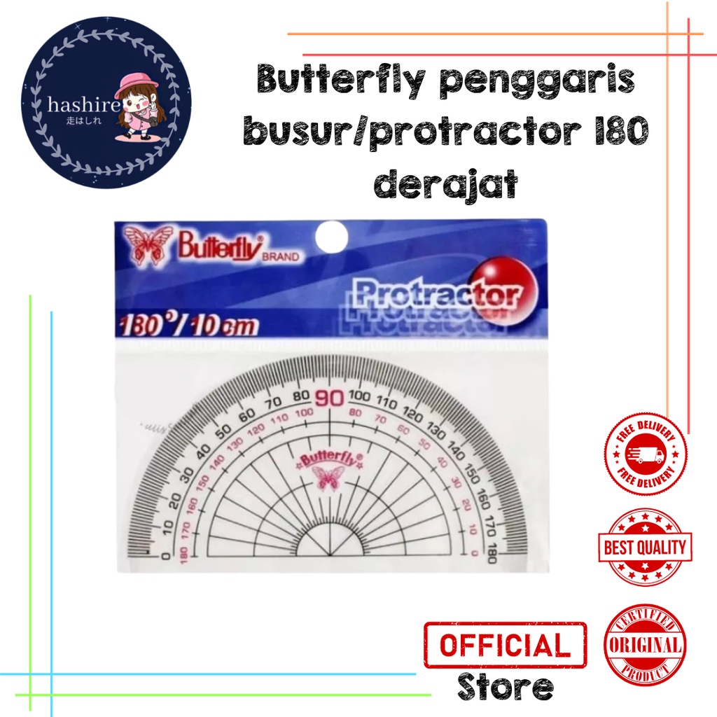 Butterfly penggaris busur derajat protractor 180 derajat