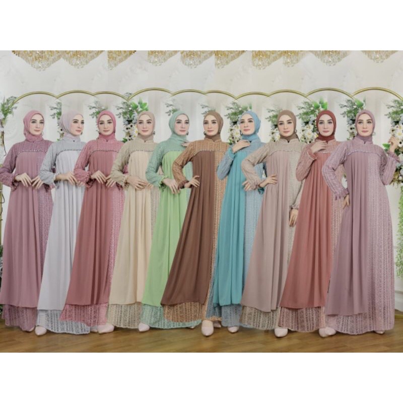 Dea_Busana01/ Gamis Malika Couple Ibu dan Anak / Gamis Modern Couple / Gamis Brokat Malika Original 