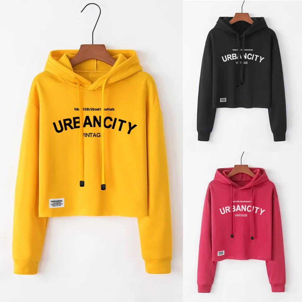 SWEATER CROP HOODIE BAHAN BEBYTERRY URBANCITY TERLARIS