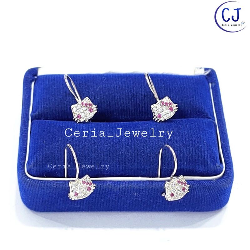 Anting Anak Perak Asli Silver 925 Lapis Emas Model Hello Kitty - Perhiasan Perak Anak