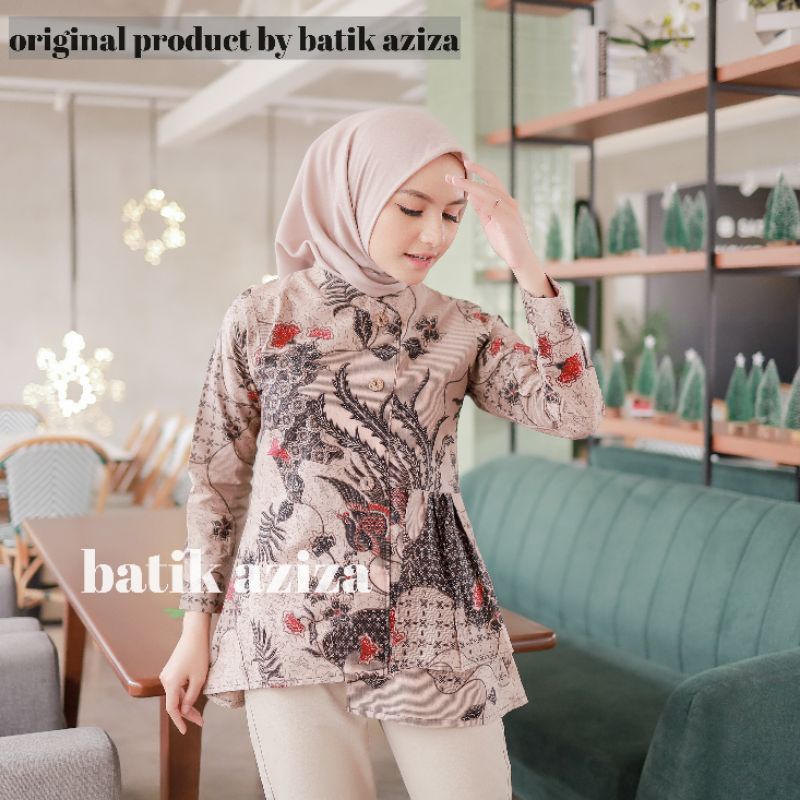 Atasan Batik Wanita Modern Terbaru Blouse Batik Wanita Lengan Panjang Motif Yasmina Batik Aziza
