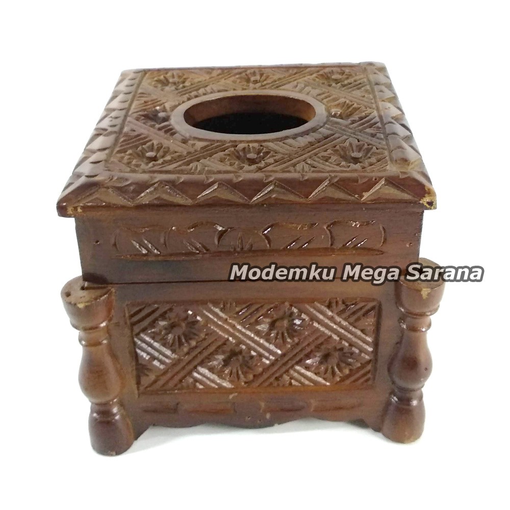 Tempat Tissue Kayu Jati Ukir Klasik 14x14x13 cm Tempat Tisu