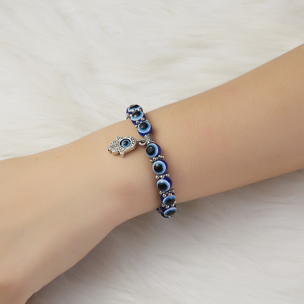 Gelang Manikmanik Kaca Desain Hand of Fatimamata Turki Handmade Untuk Wanita