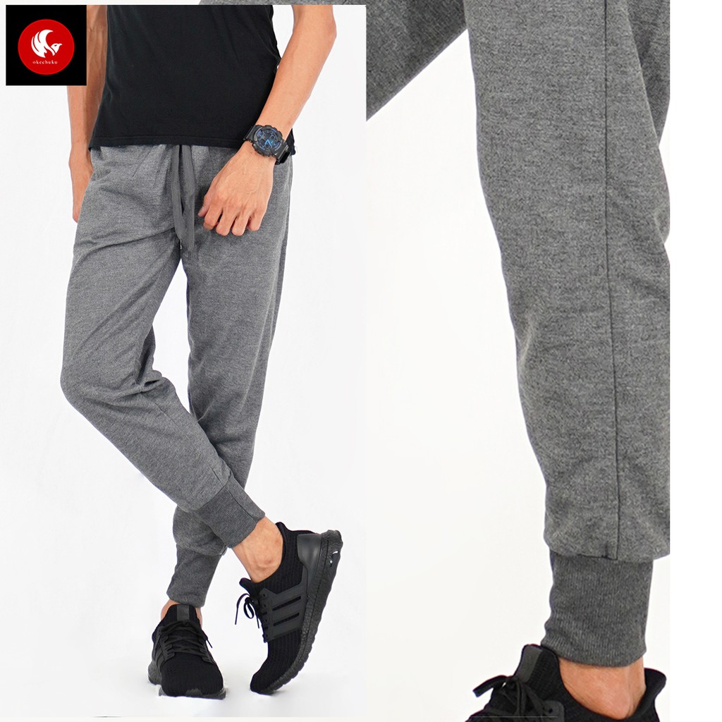 OKECHUKU Brooklyn Celana Panjang Pria Polos Basic Jogger Pant / Joger Pants-Abu Tua