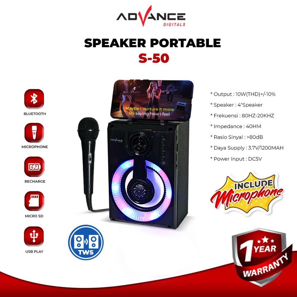 Advance Digitals S50 Speaker Microphone Gratis Mic Karoke Murah Garansi 1 Tahun