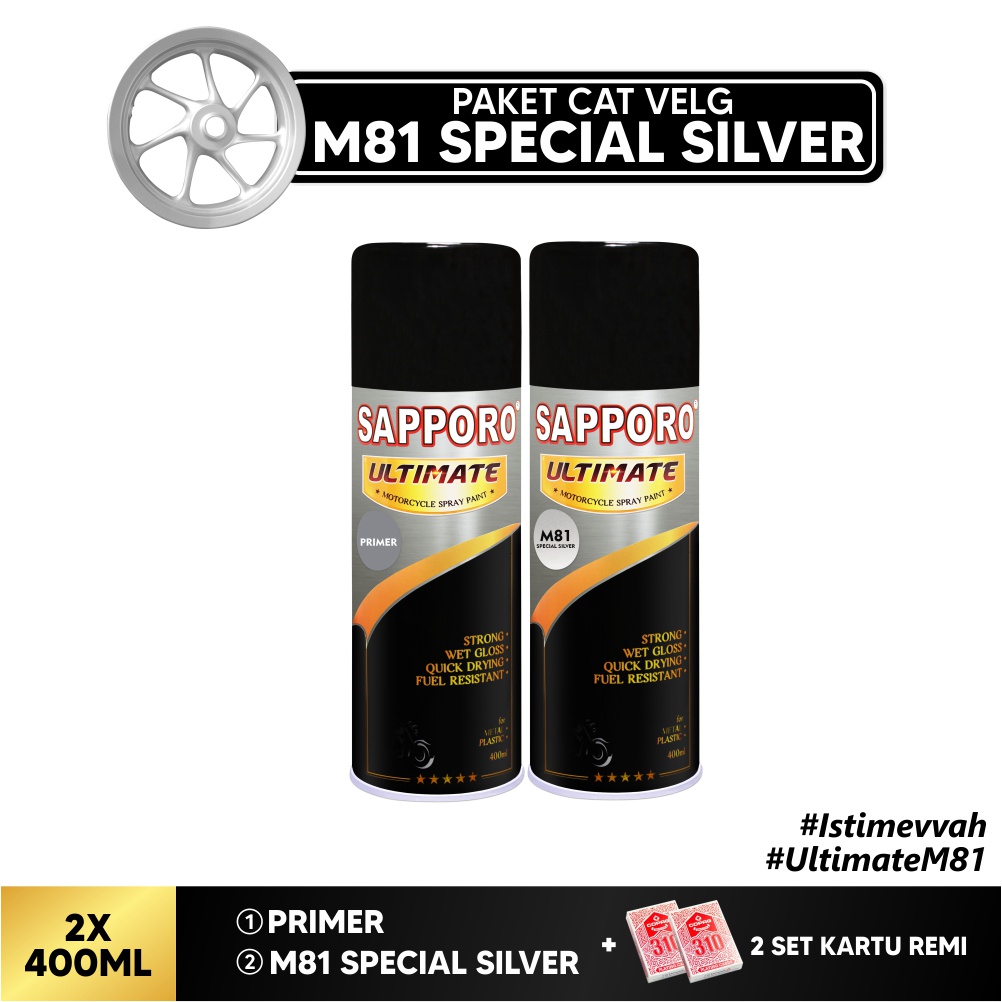 Paket Cat Velg M81 Special Silver + Kartu Remi / Sapporo Ultimate / Cat Spray Semprot terbaik