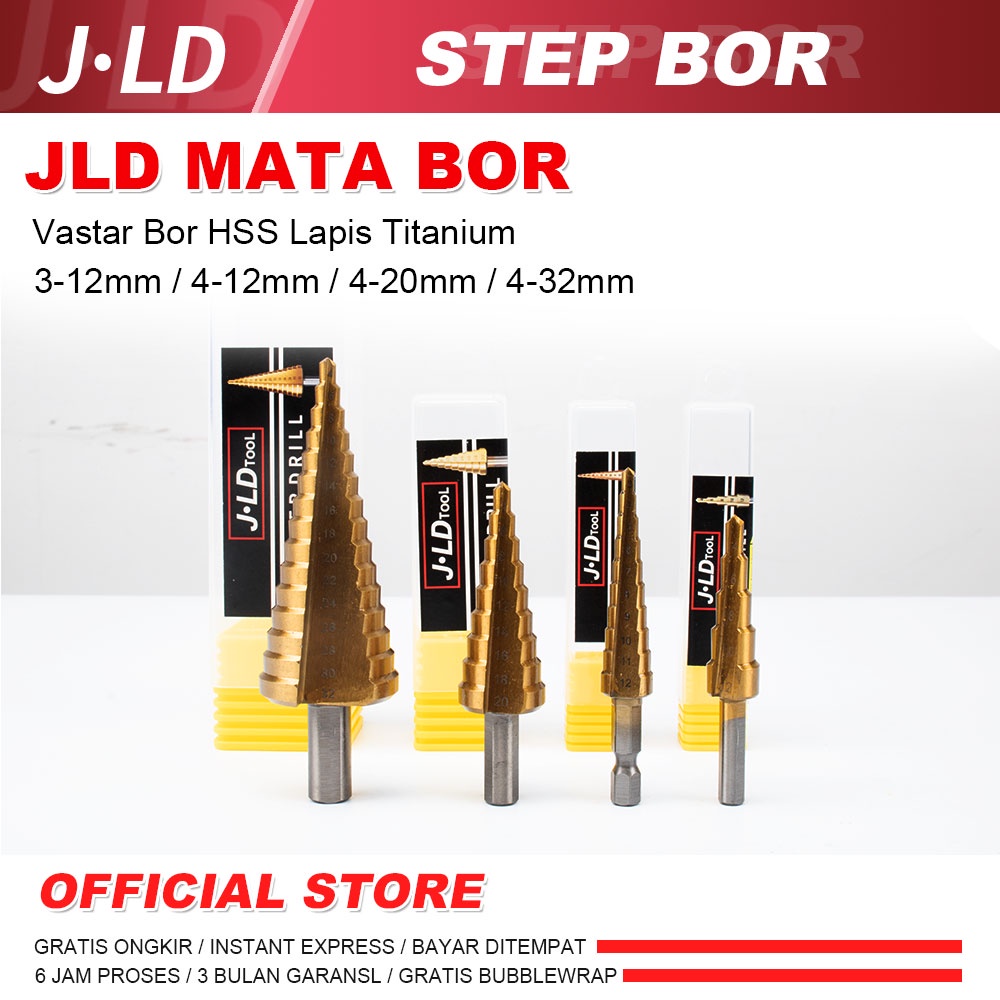 JLD Mata Bor SPIRAL PAGODA mata bor set 3-12mm,4-12mm,4-20mm,4-32mm mata bor Pagoda besi Cone drill
