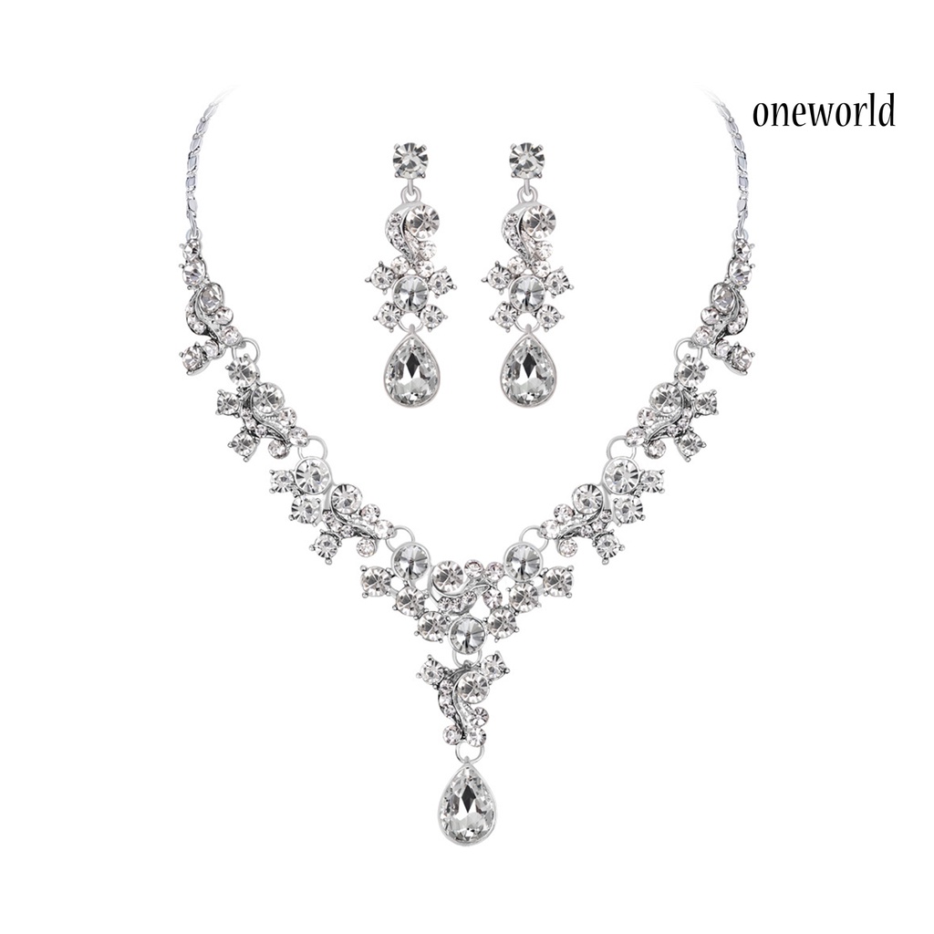 OW@ Women Prom Wedding Bridal Faux Crystal Rhinestone Necklace Earrings Jewelry Set