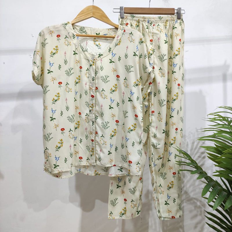 PIYAMA KANCING BUSUI | PIYAMA RAYON  V-NECK | PIYAMA BUSUI | BAJU TIDUR MURAH-KCPD Ss