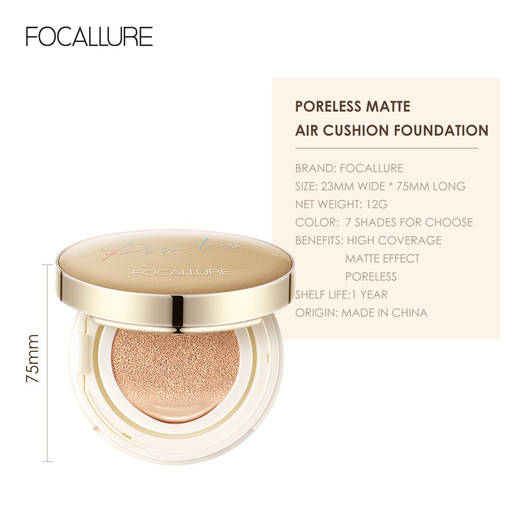 FOCALLURE #GoldenAge BB Cushion Waterproof Full Coverage Poreless Foundation Waterproof Matte Compact Powder Facial Makeup fa198