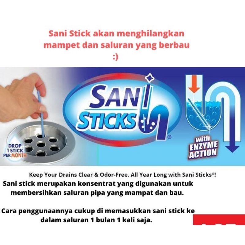 Sani stick drain pembersih pewangi wastafel memperlancar saluran air SANI STICK Pelancar dan Pewangi Saluran Air