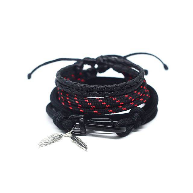 Gelang Pria Keren Paracord Paket Hitam Merah HM05