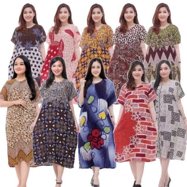 Daster Batik Lengan Pendek - Motif Acak / Campur - Lehar Kancing