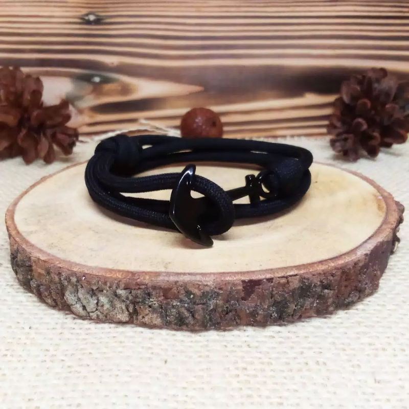 GELANG TALI JANGKAR BESI PARACORD PREMIUM GELANG PRIA TERMURAH TALI HITAM