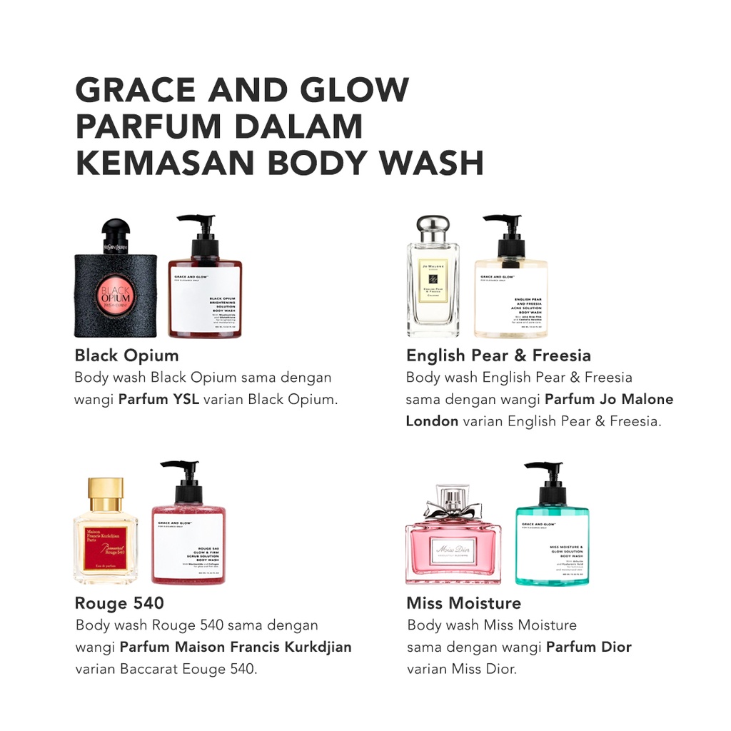 [BPOM] Grace and Glow Black Opium Brightening  English Pear &amp; Freesia Anti-Acne Solution Body Wash Original 100%