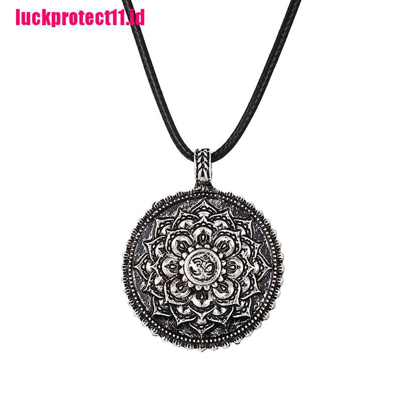 (LUCK) Kalung Rantai Dengan Liontin Jimat Lotus Mandala Tibet Retro Untuk Meditasi / Yoga