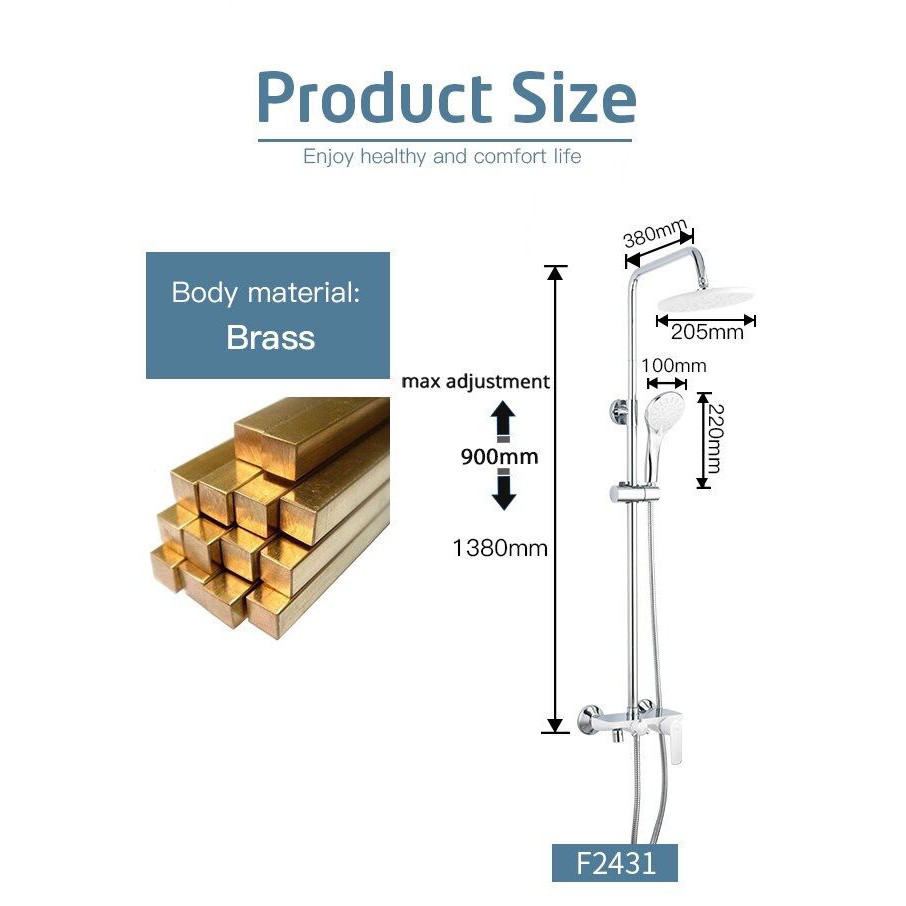 Shower Tiang Column Panas Dingin Shower Kran Kuningan Set Shower Hot &amp; Cool