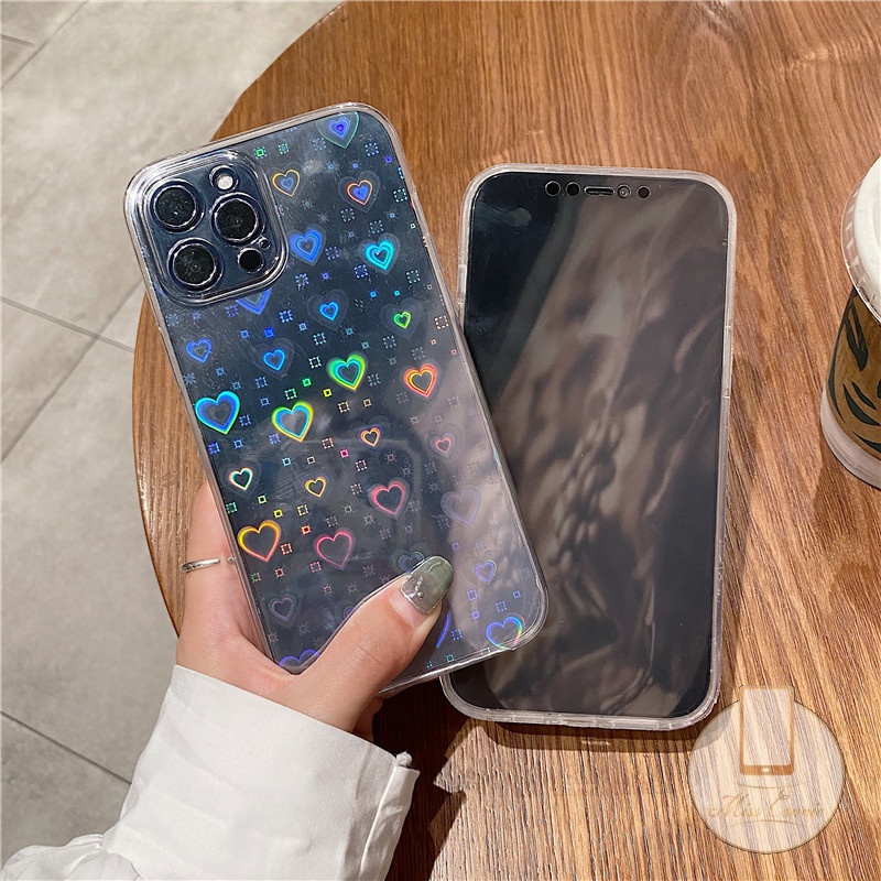Soft Case Transparan Laser Motif Hati Untuk iPhone 6 6s 7 8 Plus XR 11 13 12 Pro XS Max X SE
