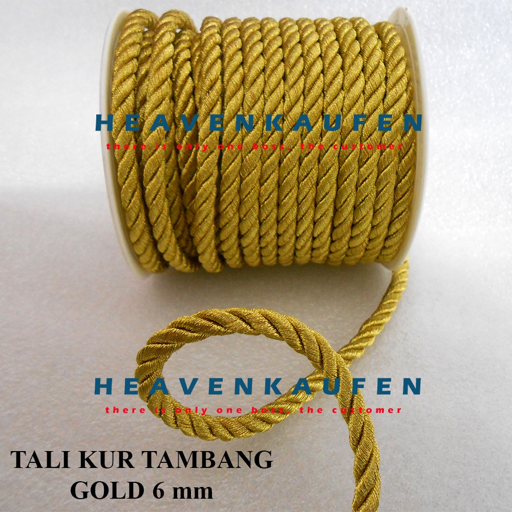 Tali Emas / Tali Kur Tambang Gold Emas 6 mm Meteran Untuk Tali Gorden Dll