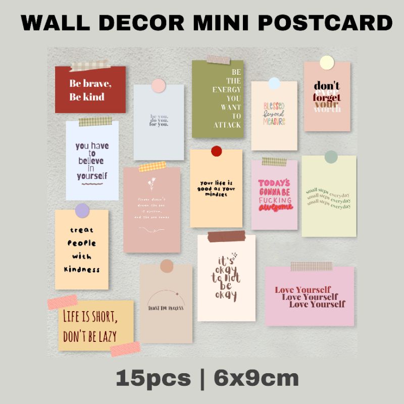 15pcs MINI POSTCARD QUOTES AESTHETIC WALL DECOR HIASAN DINDING