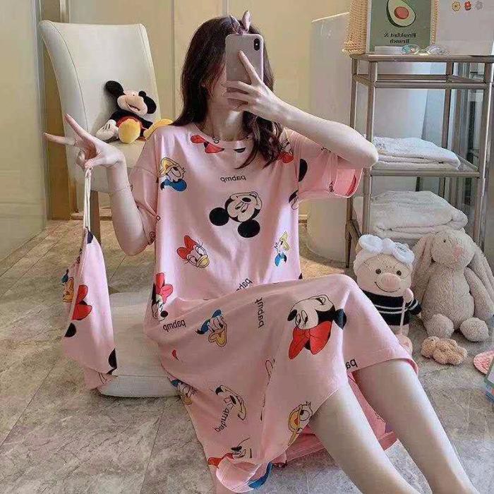 Daster Pastel Wanita Import - Sleepwear-Mcky pink