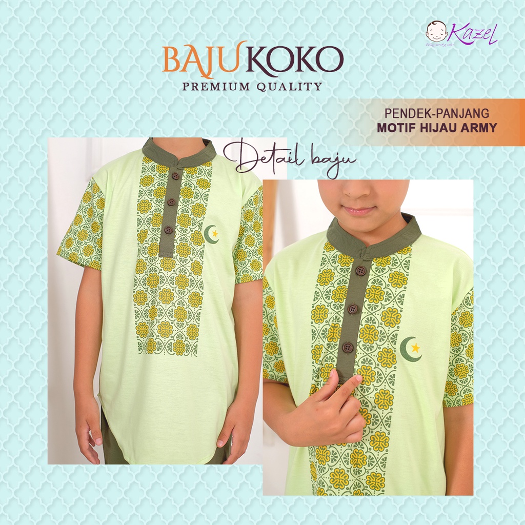 Kazel Baju Koko + Peci Anak (1Set) Baju Lebaran Anak Laki Laki Setelan Koko Pendek Panjang 1 Set Adem 1 - 9 Tahun / Setelan Lebaran Anak / Pakaian Muslim CBKS