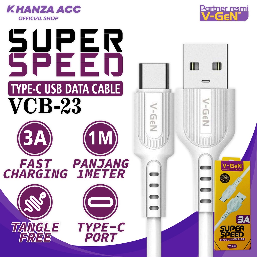 KHANZAACC V-GeN VCB-23 Kabel Data VGEN TYPE-C Fast Charging 3A 1 Meter Ori