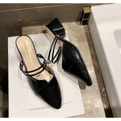 Heels tapak tahu semi kulit wanita model terbaru import kekinian Sepatu wanita import 057