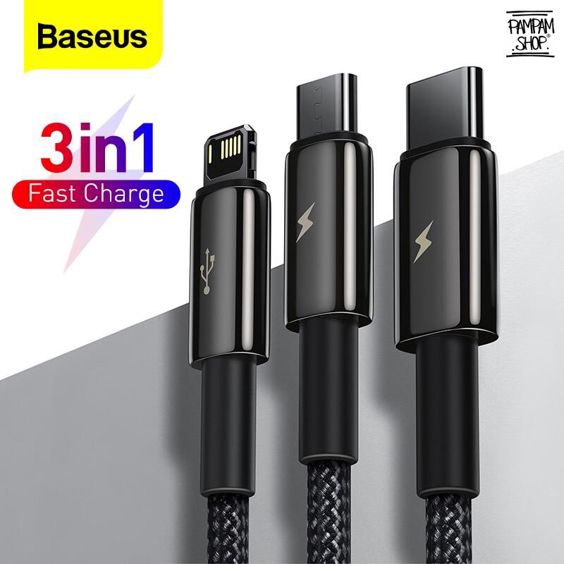 Baseus Original Tungsten Kabel Data 3 in 1 Micro USB Type C Lightning Cable Charger Casan Tipe C Mikro Ori