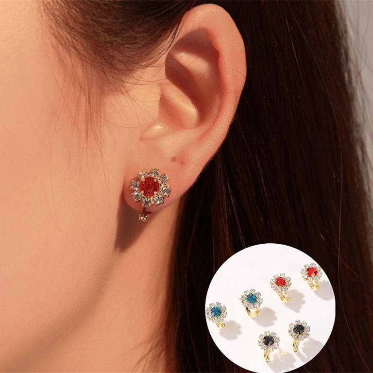 Anting-Anting Bunga Matahari Berlian Penuh Mode Anting-anting Aksesoris Fashion Korea