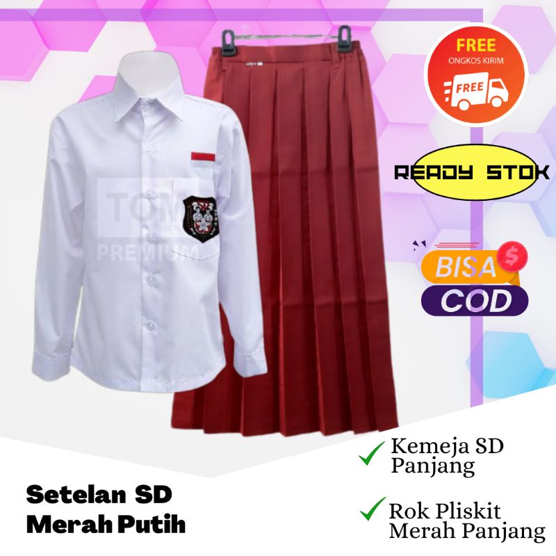 Jual Setelan Baju Seragam Sekolah Sd Panjang Merah Putih Putra Putri