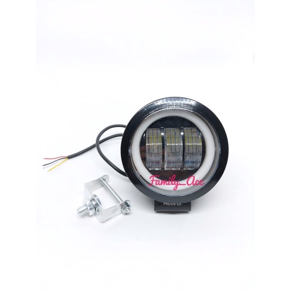 Lampu Tembak K30 3 Mata LED Daymaker Bulat Besar + Angel Eye Blue Motor Universal