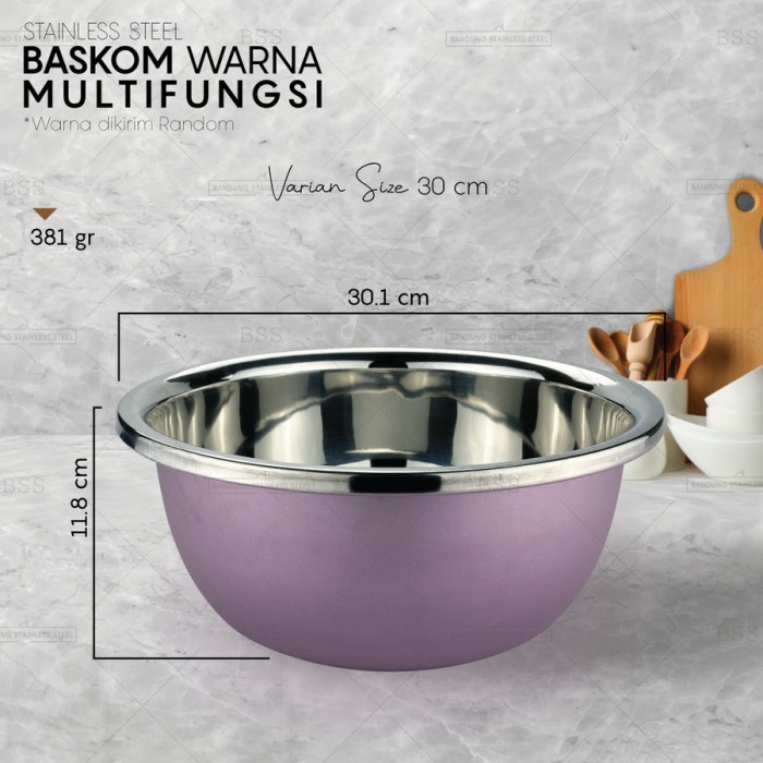 Baskom Besar Warna 30cm Random Multi Fungsi Cuci Sayur Wadah Makanan Mixing Adonan Stainless