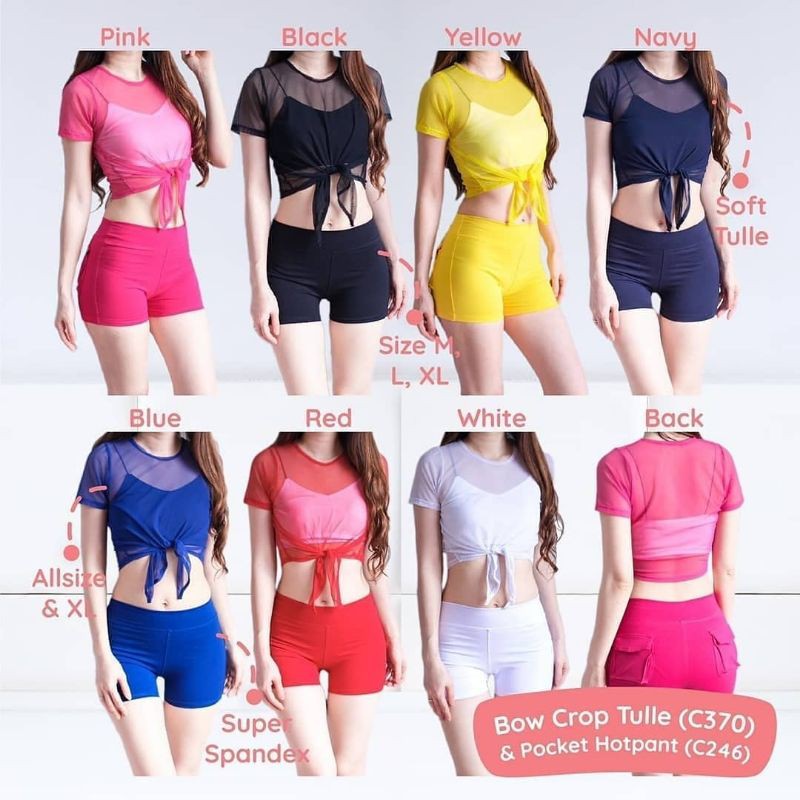 setelan senam/setelan zumba/setelan olahraga/bow crop tulle pocket set
